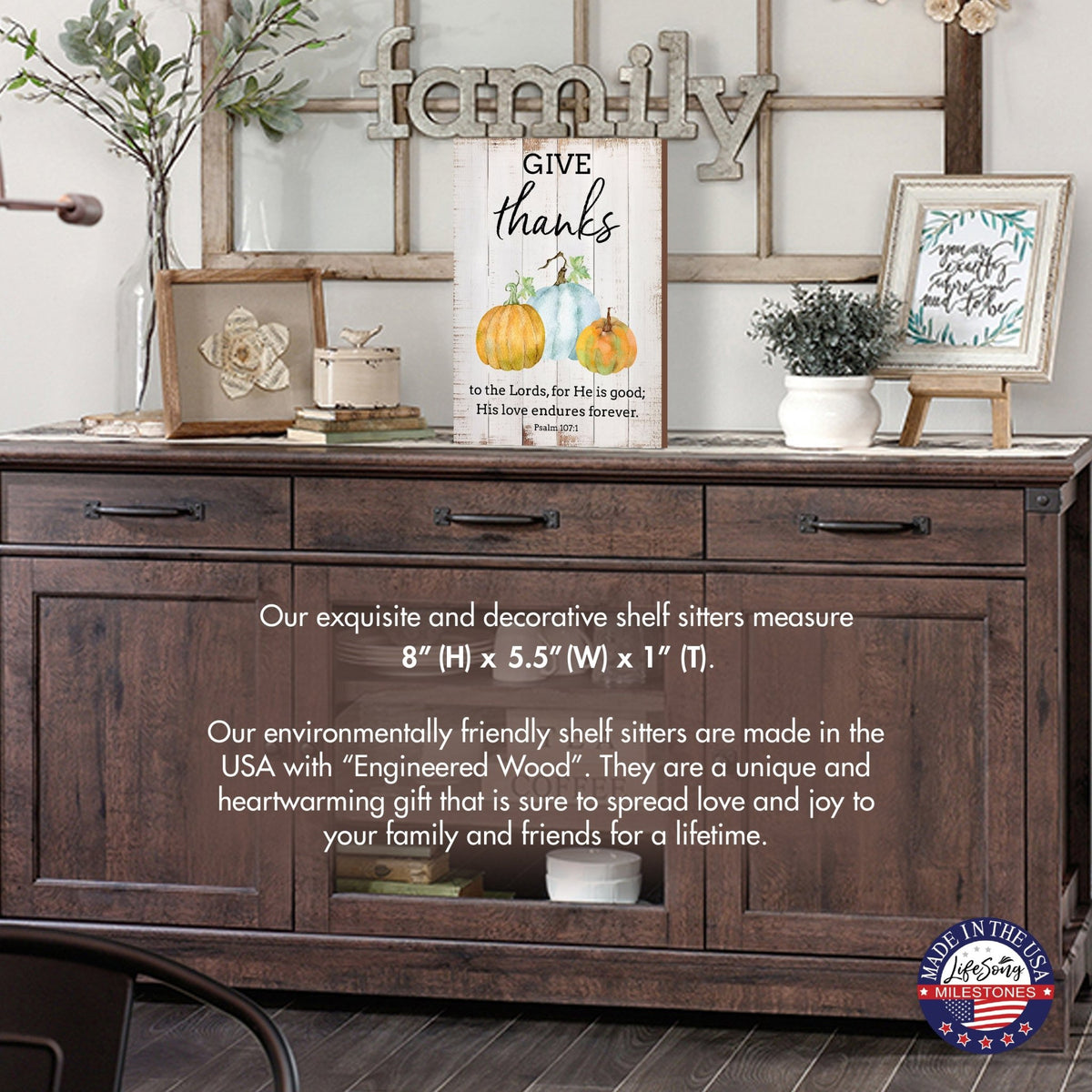 Wooden Fall Shelf Décor and Tabletop Signs for Home Decor - Give Thanks To The Lord - LifeSong Milestones