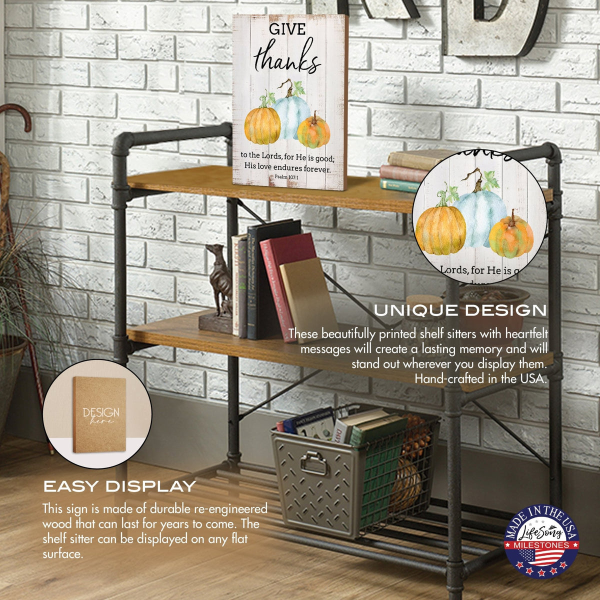 Wooden Fall Shelf Décor and Tabletop Signs for Home Decor - Give Thanks To The Lord - LifeSong Milestones