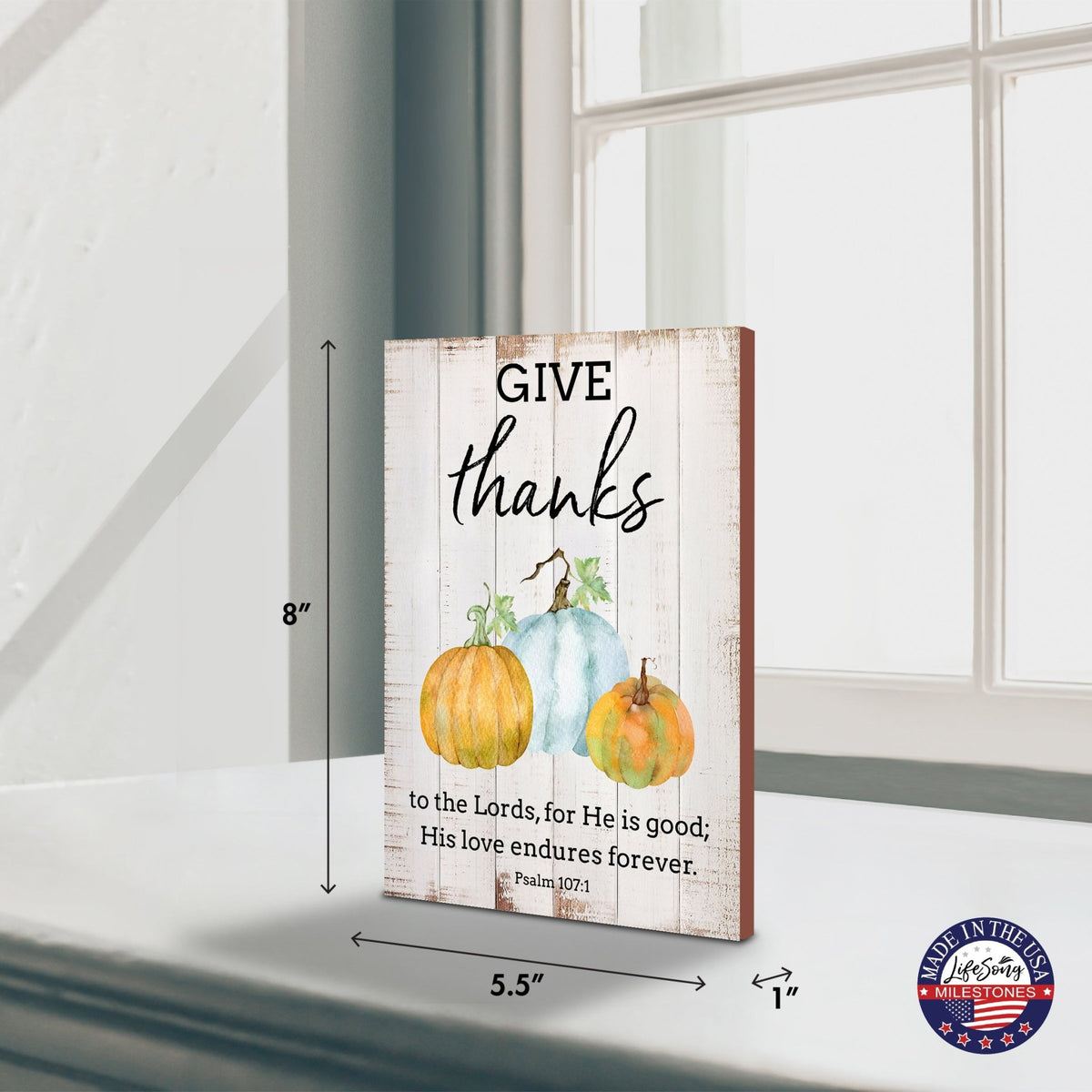Wooden Fall Shelf Décor and Tabletop Signs for Home Decor - Give Thanks To The Lord - LifeSong Milestones