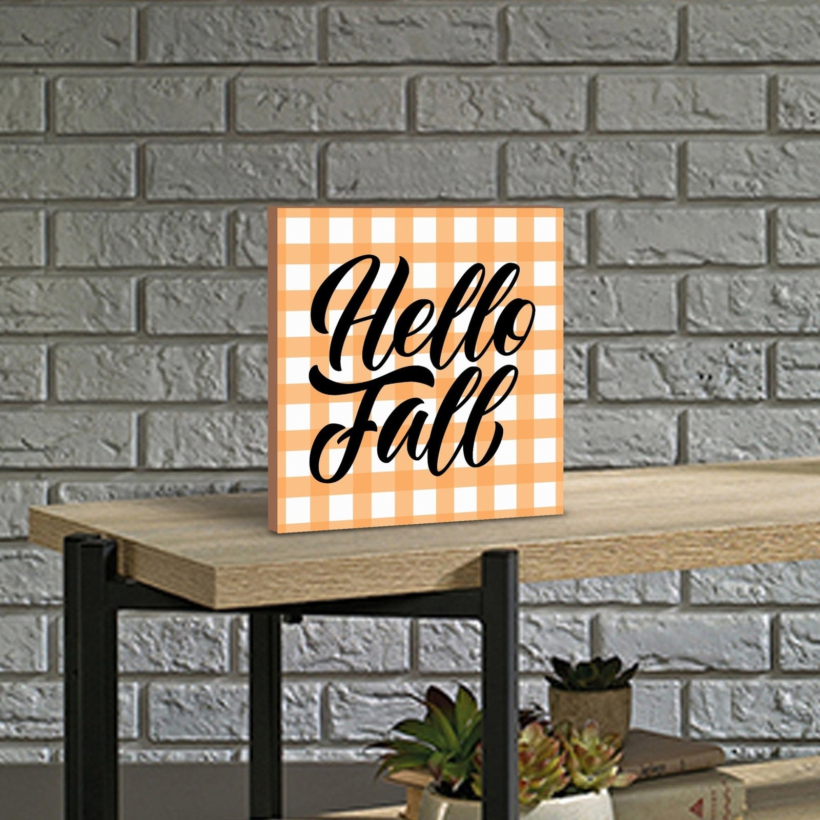 Wooden Fall Themed Unique Shelf Décor and Tabletop Signs - Hello Fall - LifeSong Milestones