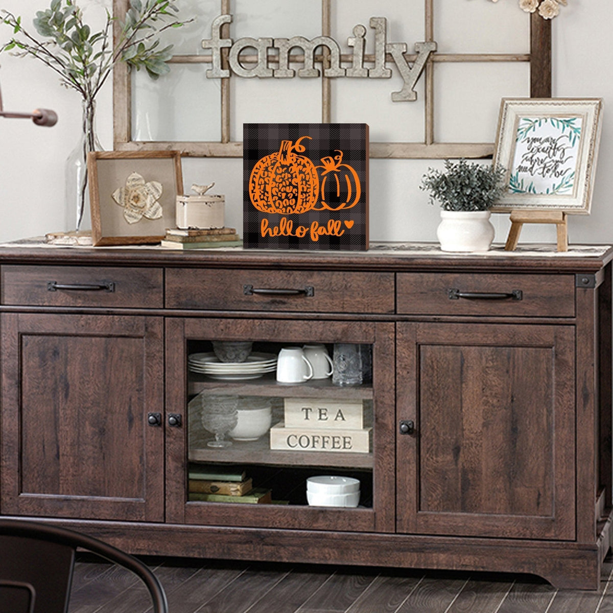 Wooden Fall Themed Unique Shelf Décor and Tabletop Signs - Hello Fall - LifeSong Milestones
