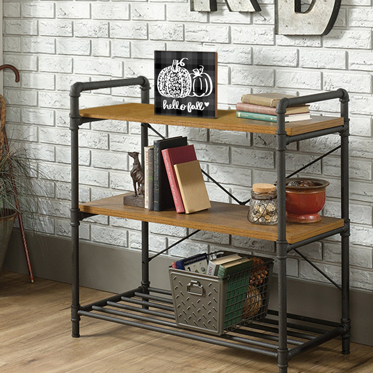Wooden Fall Themed Unique Shelf Décor and Tabletop Signs - Hello Fall - LifeSong Milestones