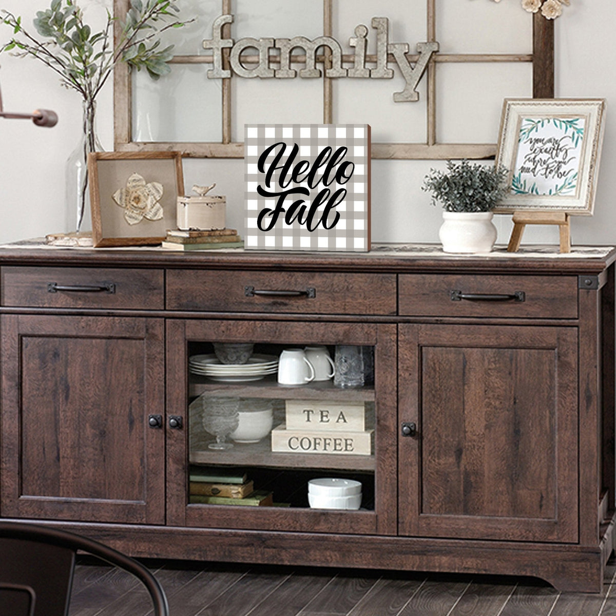 Wooden Fall Themed Unique Shelf Décor and Tabletop Signs - Hello Fall - LifeSong Milestones