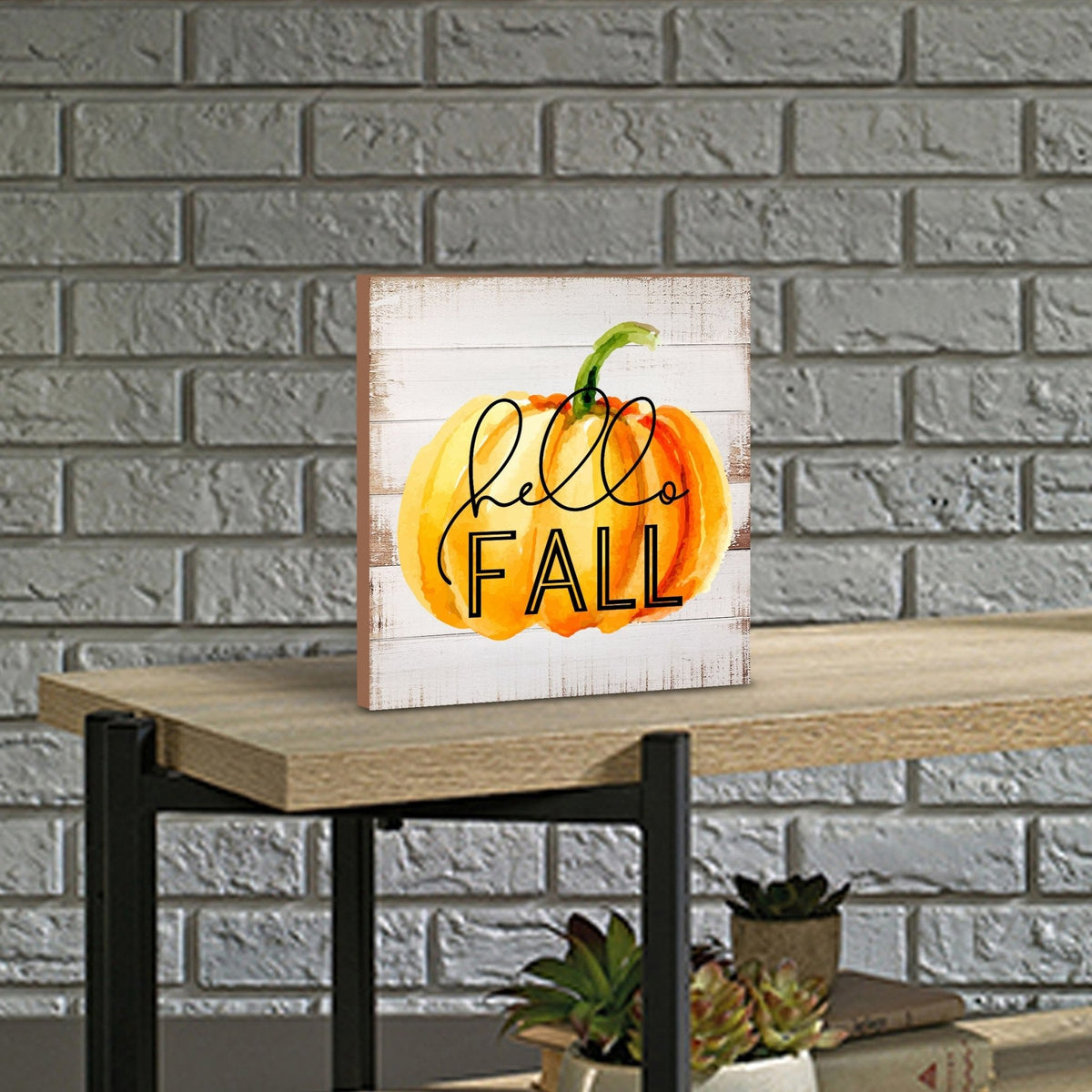 Wooden Fall Themed Unique Shelf Décor and Tabletop Signs - Hello Fall - LifeSong Milestones