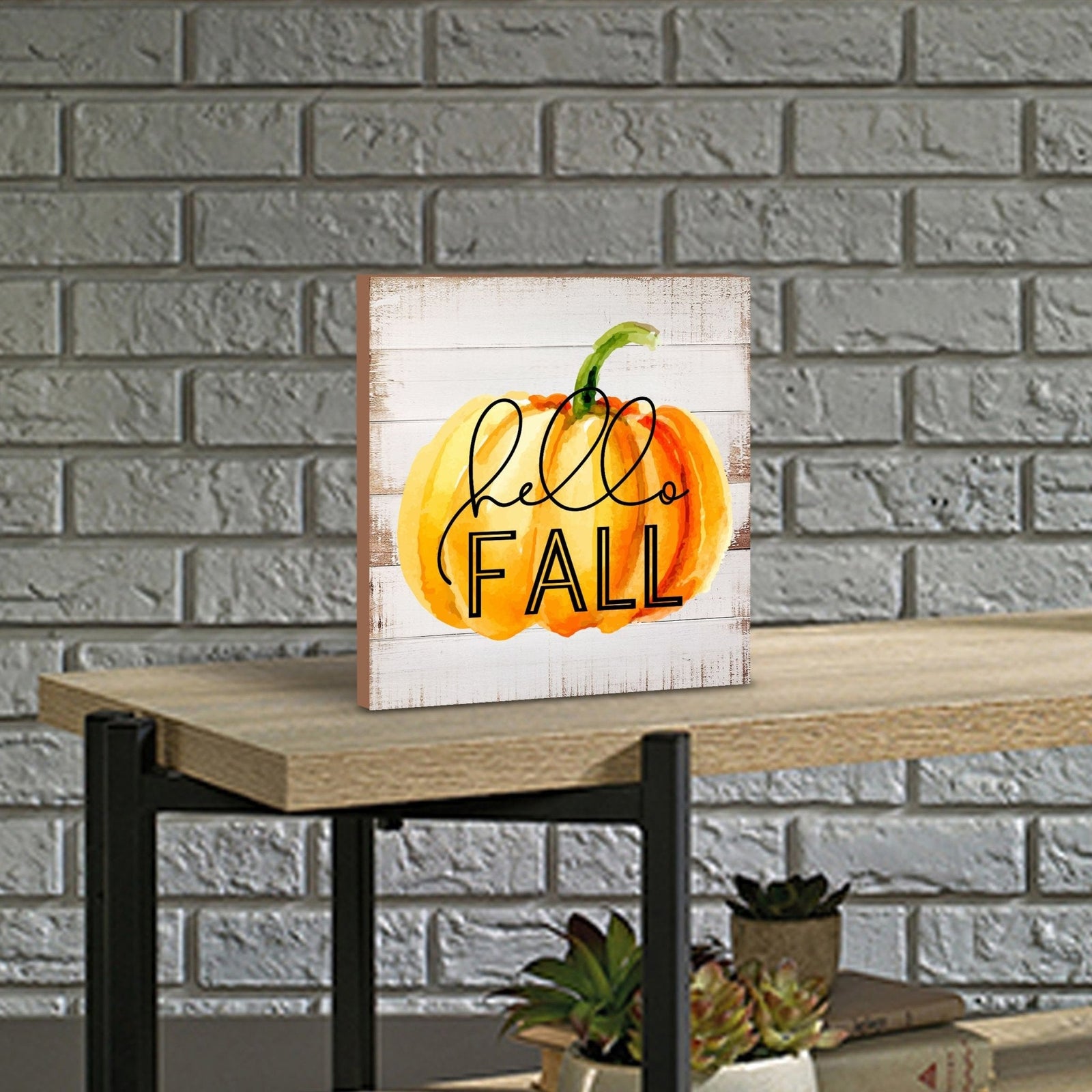 Wooden Fall Themed Unique Shelf Décor and Tabletop Signs - Hello Fall - LifeSong Milestones