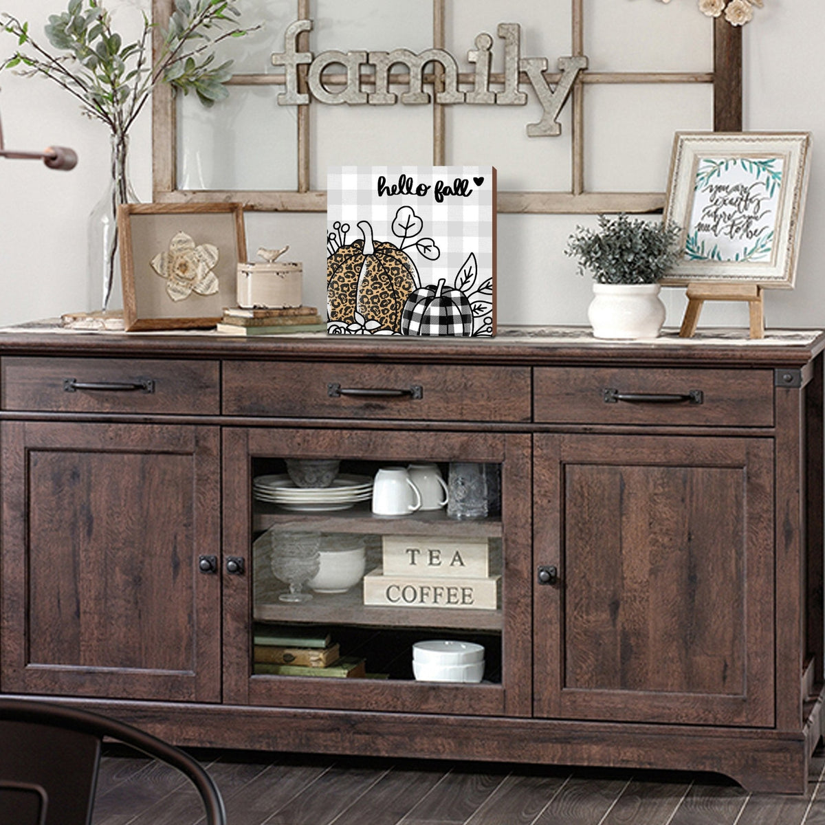 Wooden Fall Themed Unique Shelf Décor and Tabletop Signs - Hello Fall - LifeSong Milestones