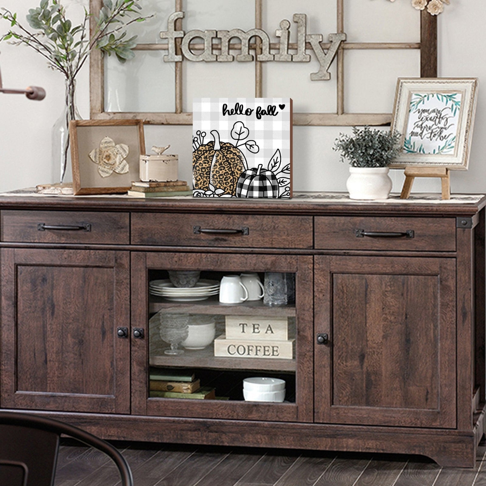 Wooden Fall Themed Unique Shelf Décor and Tabletop Signs - Hello Fall - LifeSong Milestones