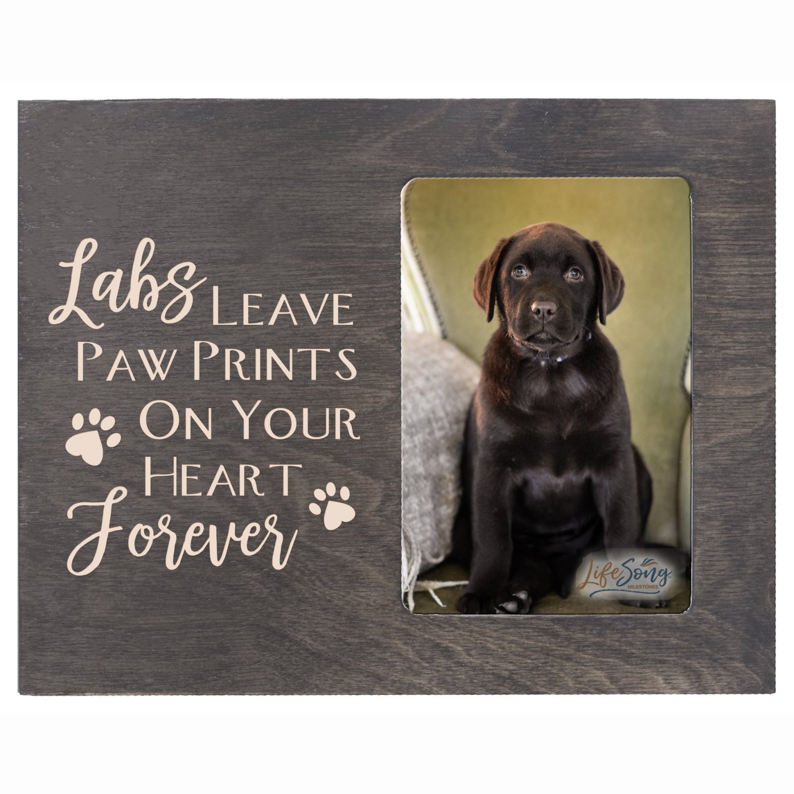 Wooden Inspirational 8x10 Picture Frame for Pet Dogs holds 4x6 photo Labs Leave Paw Prints - LifeSong Milestones