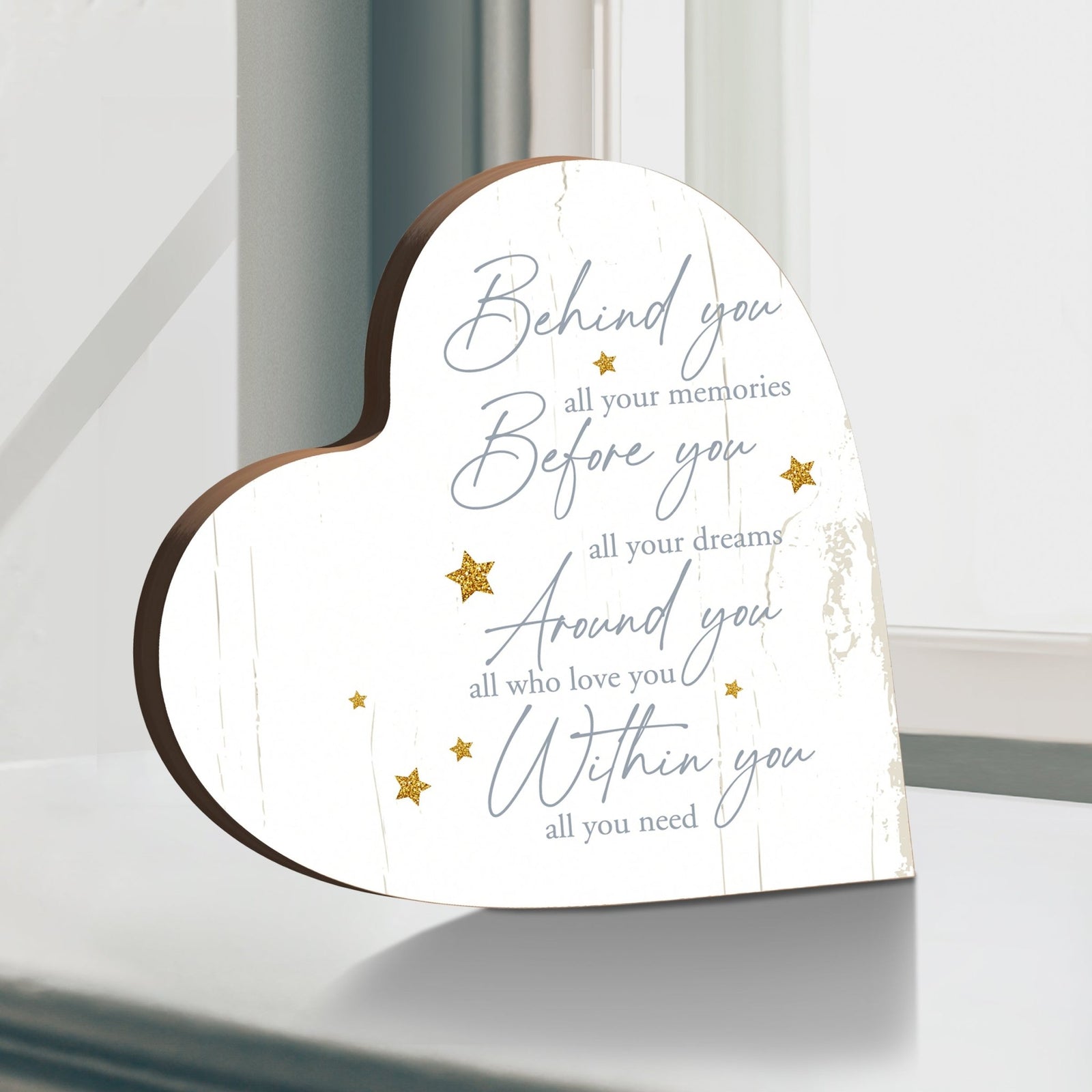 Wooden Inspirational Heart Block Sign for Home Decorations - LifeSong Milestones