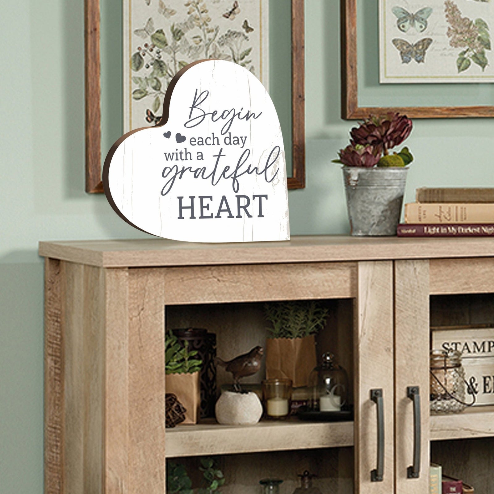 Wooden Inspirational Heart Block Sign for Home Decorations - LifeSong Milestones