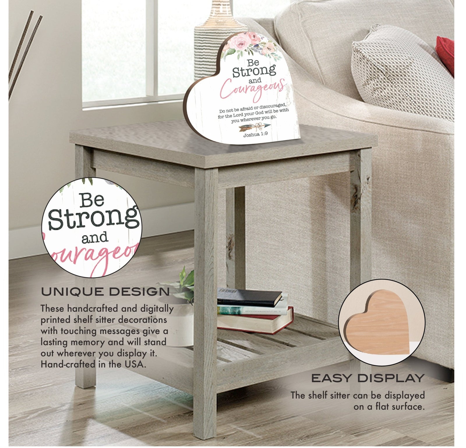 Wooden Inspirational Heart Block Sign for Home Decorations - LifeSong Milestones