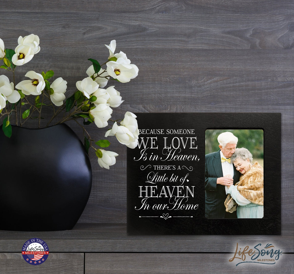 Wooden Memorial 8x10 Picture Frame holds 4x6 photo Because Someone - LifeSong Milestones