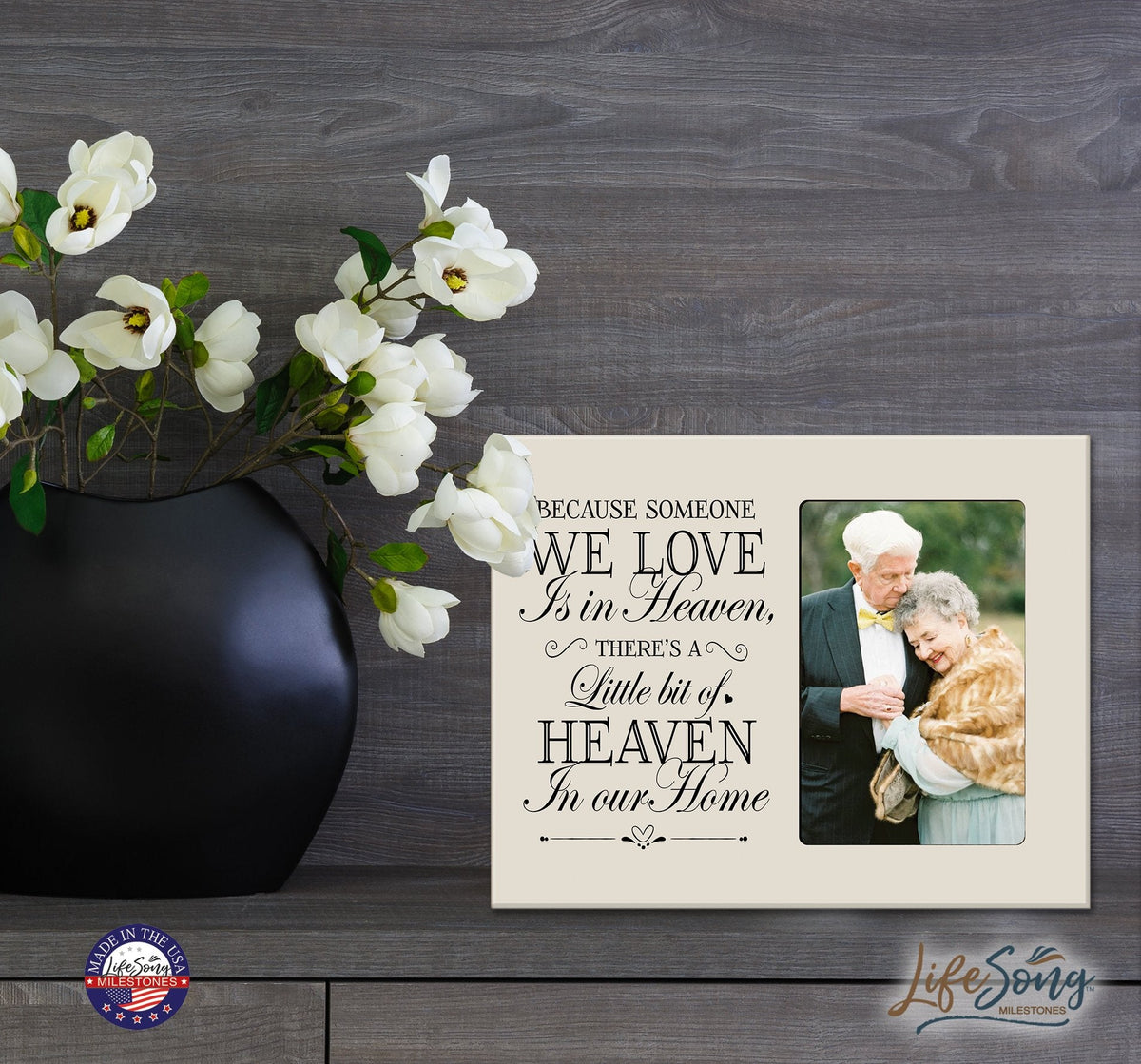 Wooden Memorial 8x10 Picture Frame holds 4x6 photo Because Someone - LifeSong Milestones