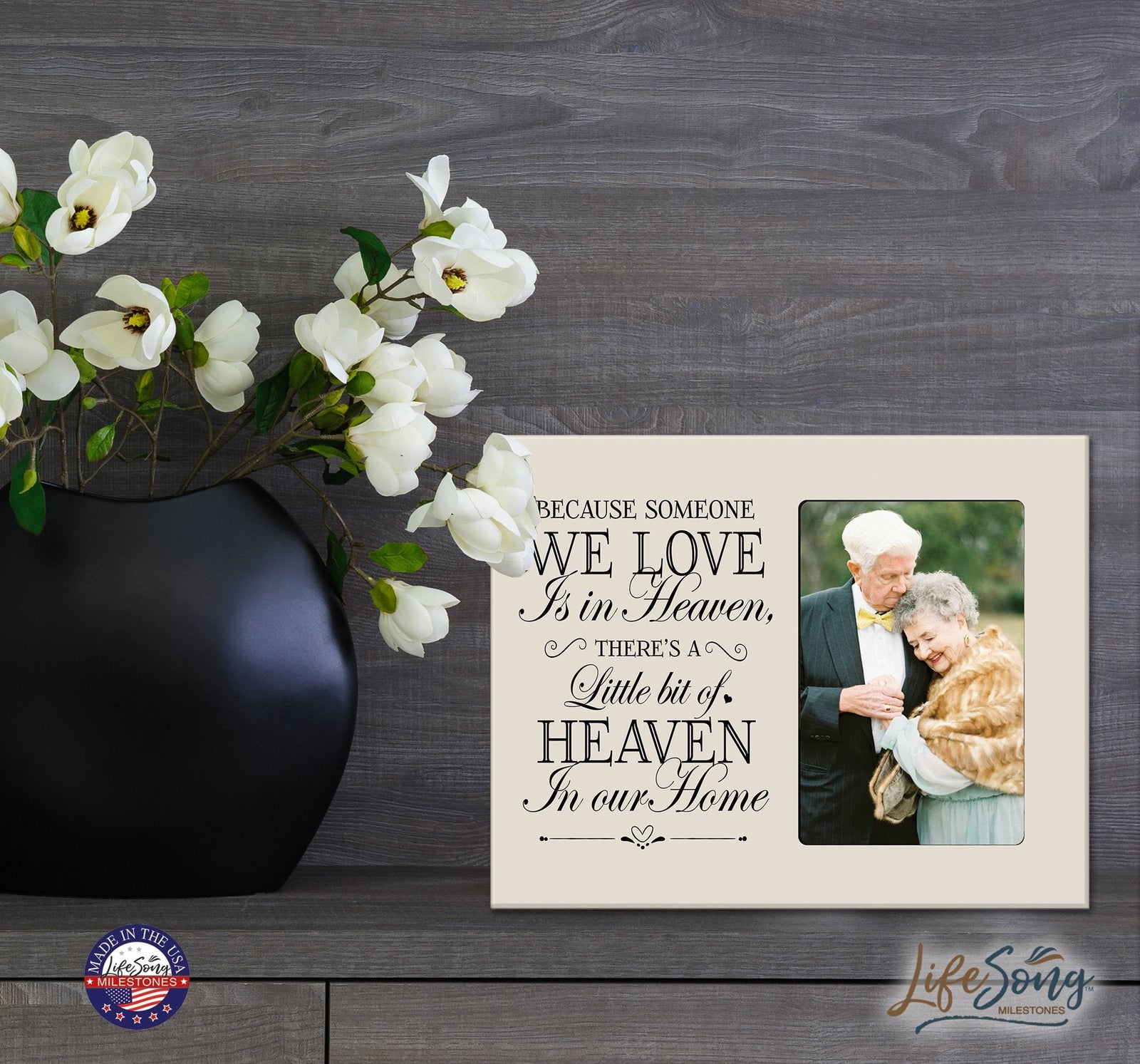 Wooden Memorial 8x10 Picture Frame holds 4x6 photo Because Someone - LifeSong Milestones