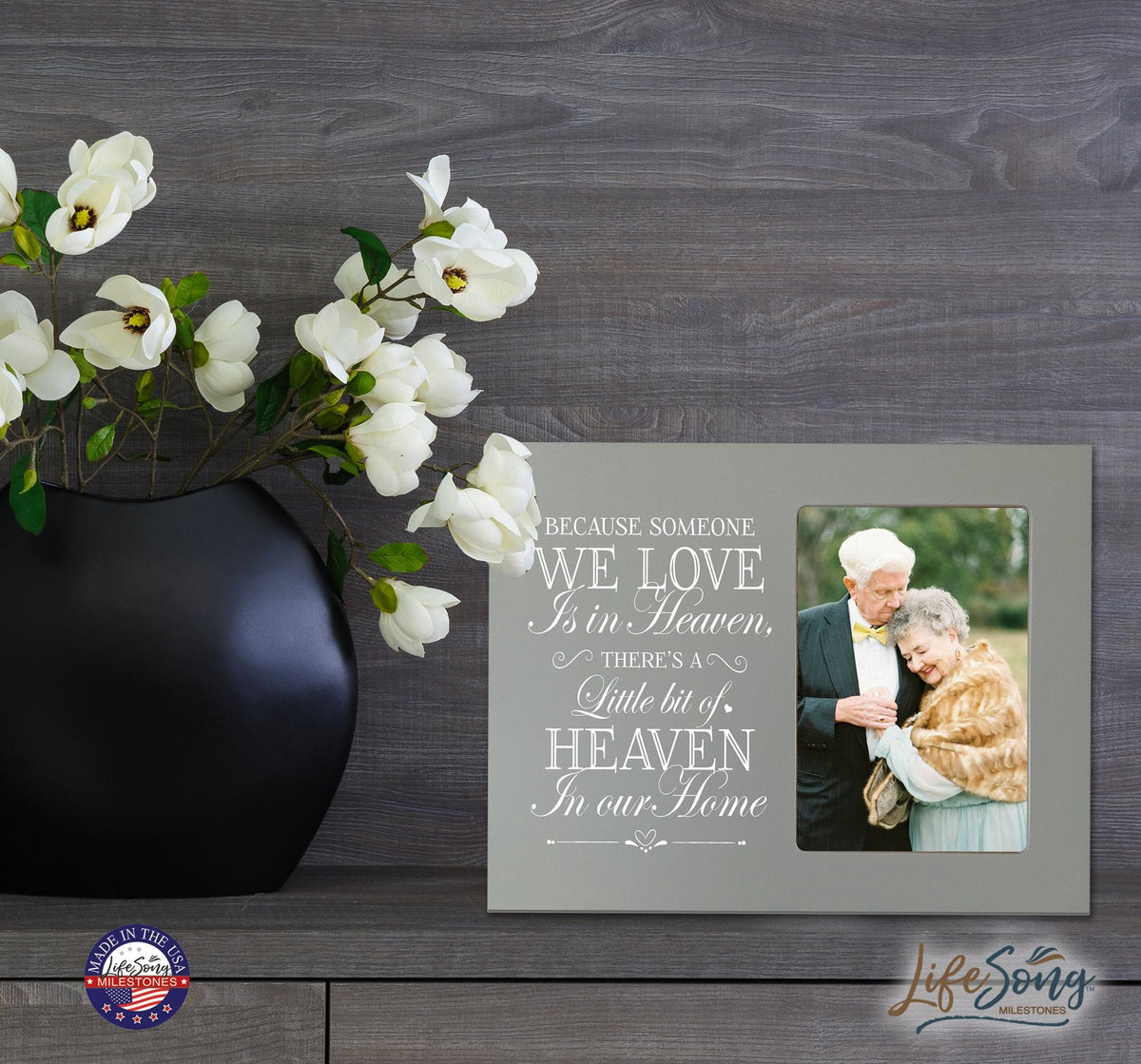 Wooden Memorial 8x10 Picture Frame holds 4x6 photo Because Someone - LifeSong Milestones