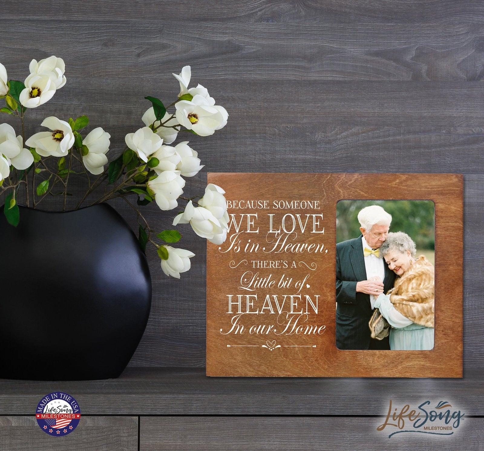 Wooden Memorial 8x10 Picture Frame holds 4x6 photo Because Someone - LifeSong Milestones