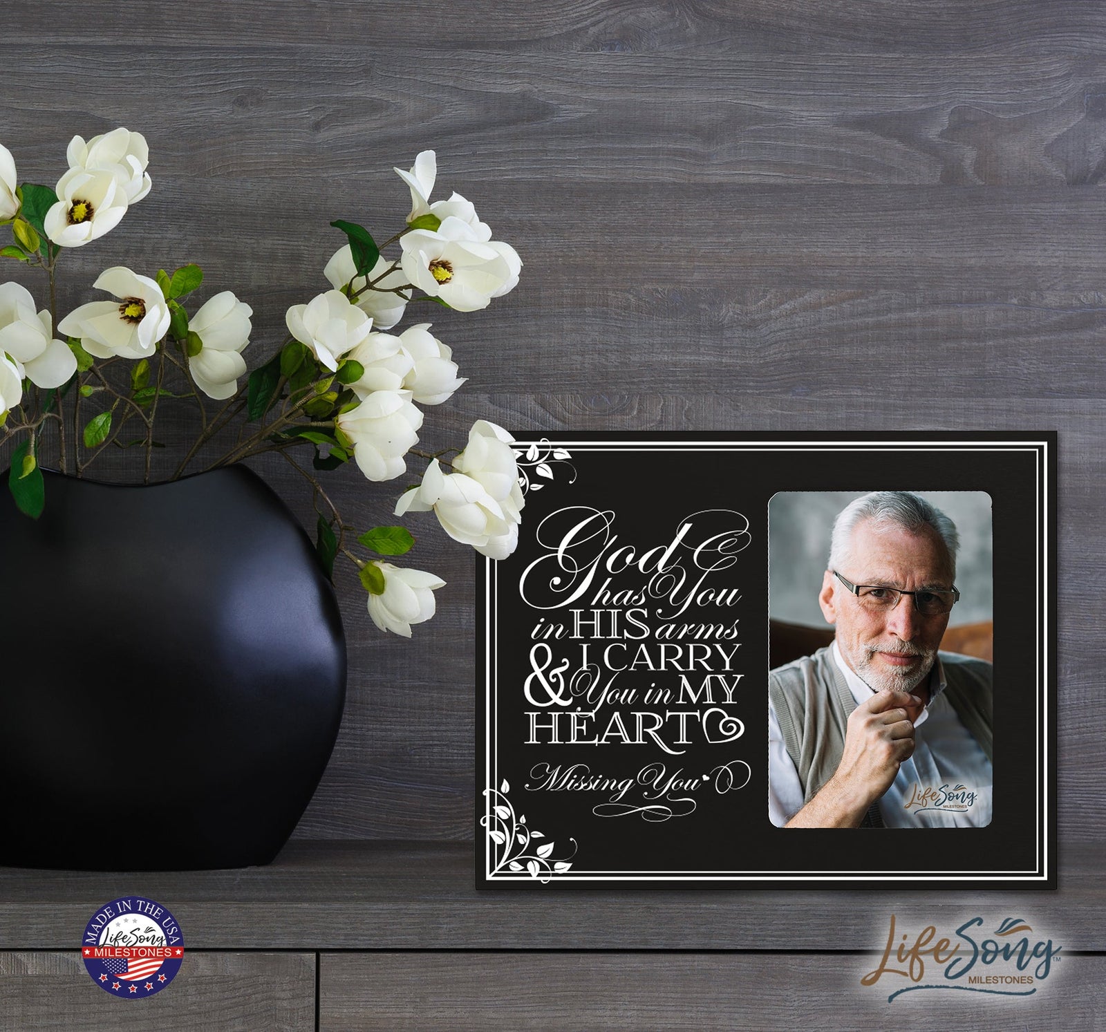 Wooden Memorial 8x10 Picture Frame holds 4x6 photo God Has You - LifeSong Milestones