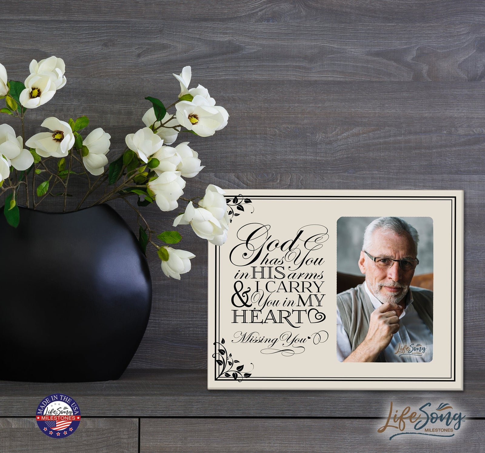 Wooden Memorial 8x10 Picture Frame holds 4x6 photo God Has You - LifeSong Milestones