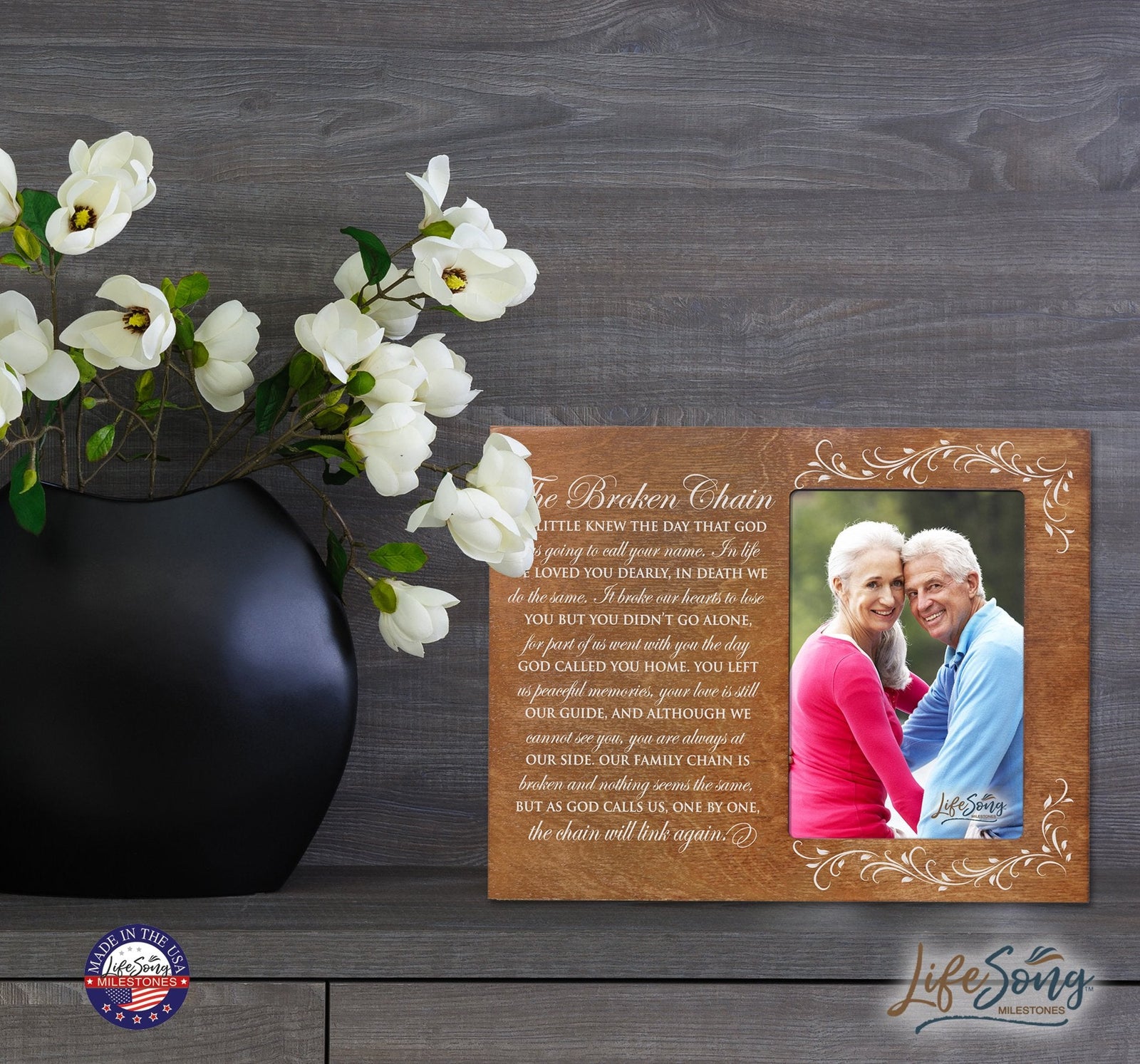 Wooden Memorial 8x10 Picture Frame holds 4x6 photo The Broken Chain - LifeSong Milestones