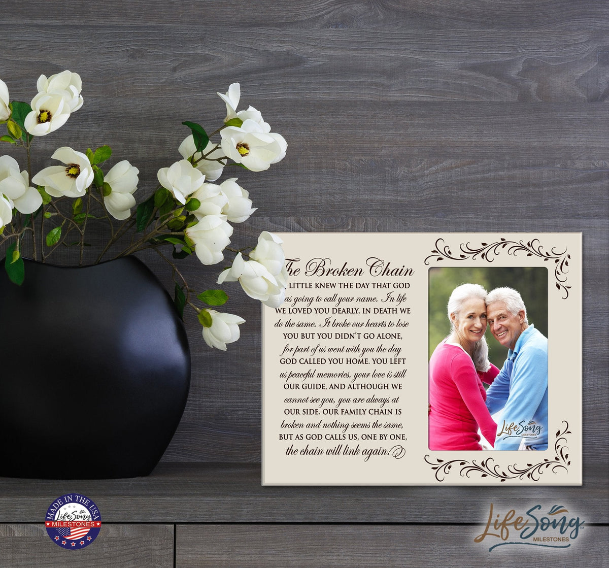 Wooden Memorial 8x10 Picture Frame holds 4x6 photo The Broken Chain - LifeSong Milestones