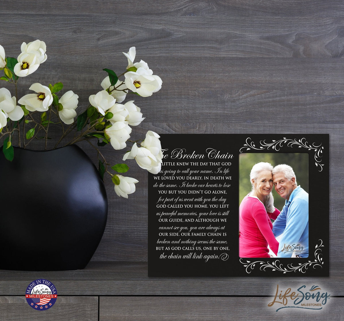 Wooden Memorial 8x10 Picture Frame holds 4x6 photo The Broken Chain - LifeSong Milestones