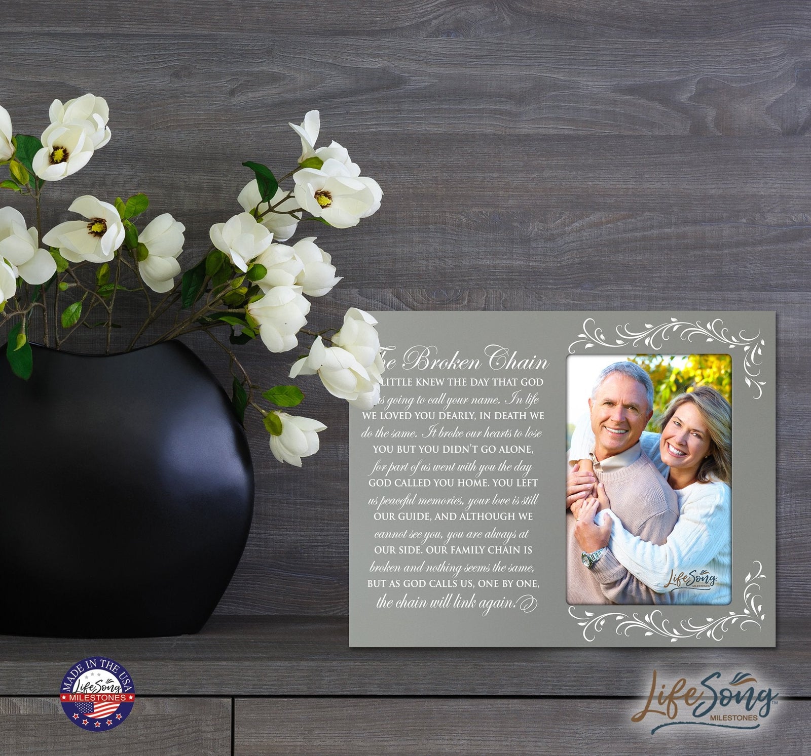 Wooden Memorial 8x10 Picture Frame holds 4x6 photo The Broken Chain - LifeSong Milestones