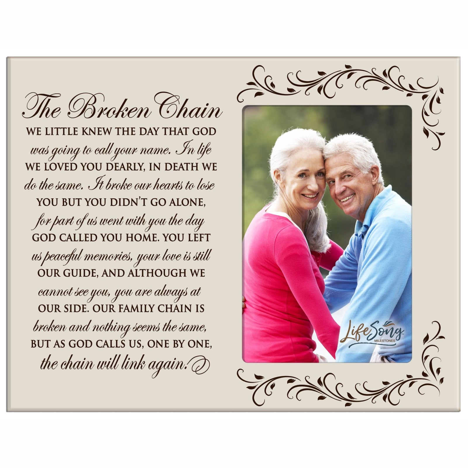 Wooden Memorial 8x10 Picture Frame holds 4x6 photo The Broken Chain - LifeSong Milestones