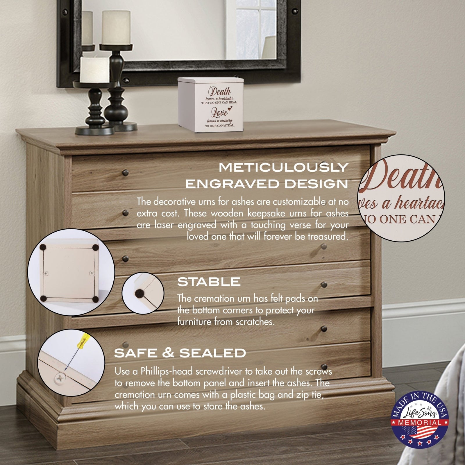 Decorative Memorial Tabletop Wooden Urn Box for Human Ashes