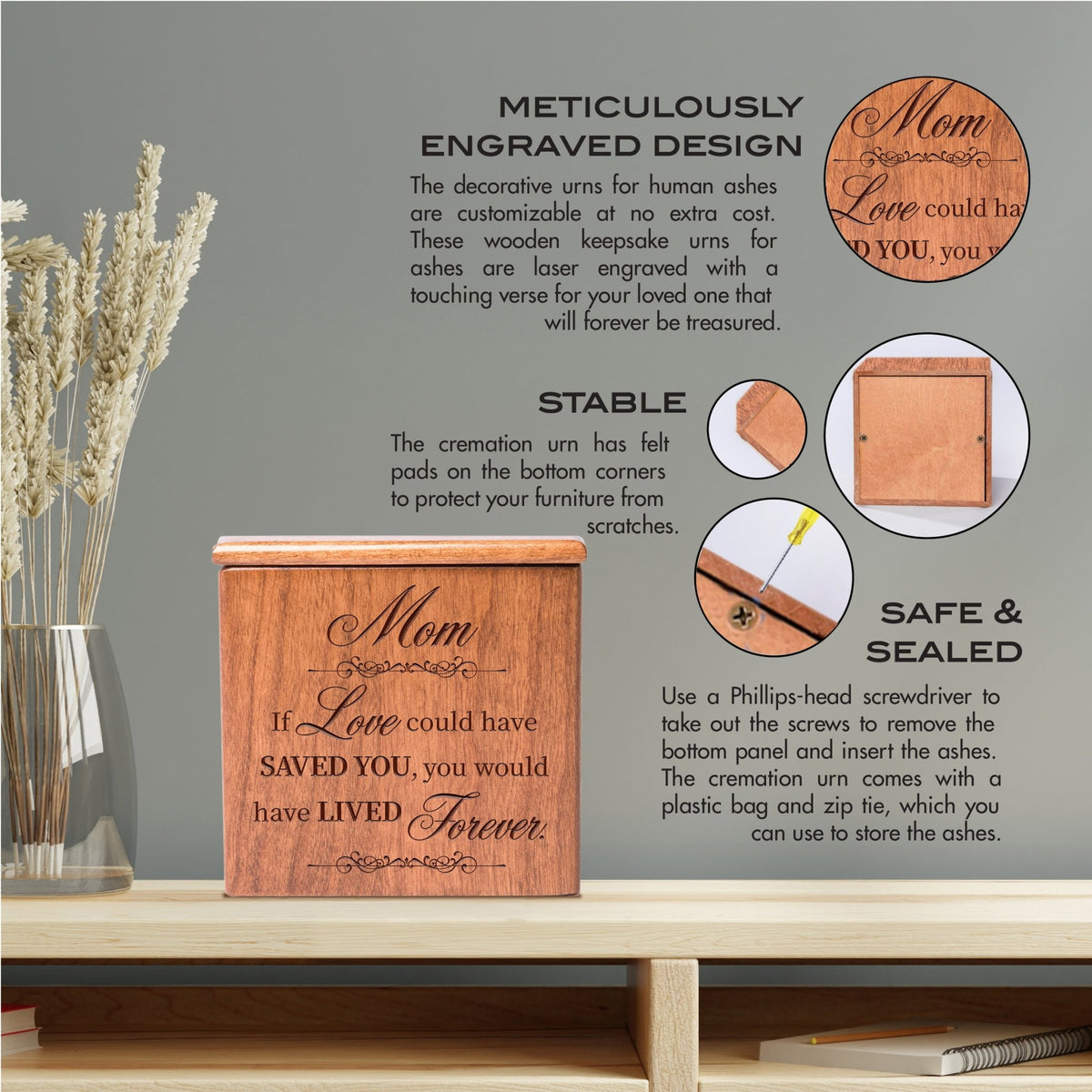 Decorative Wooden Cremation Urns for Mom's Treasured Keepsakes
