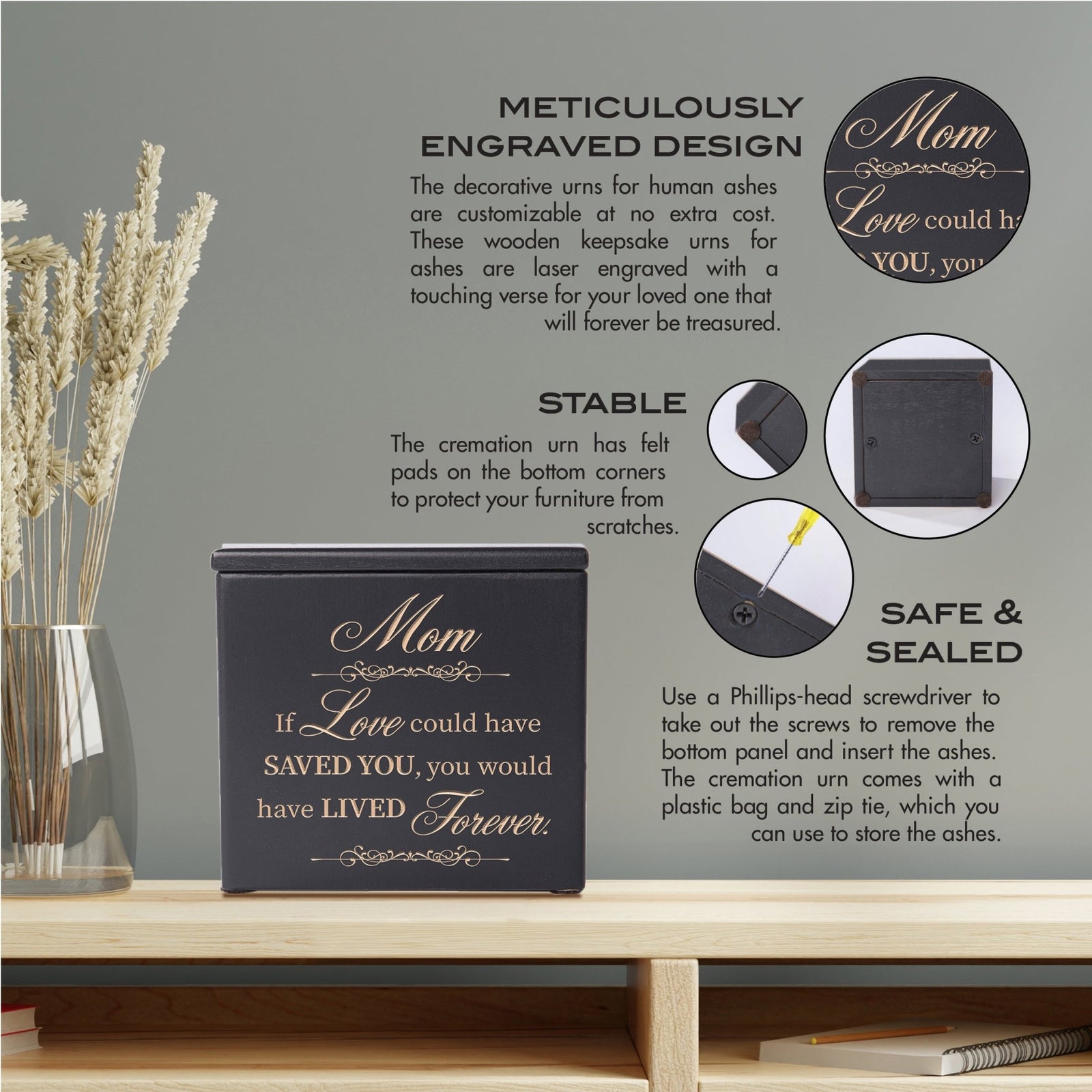 Decorative Wooden Cremation Urns for Mom's Treasured Keepsakes
