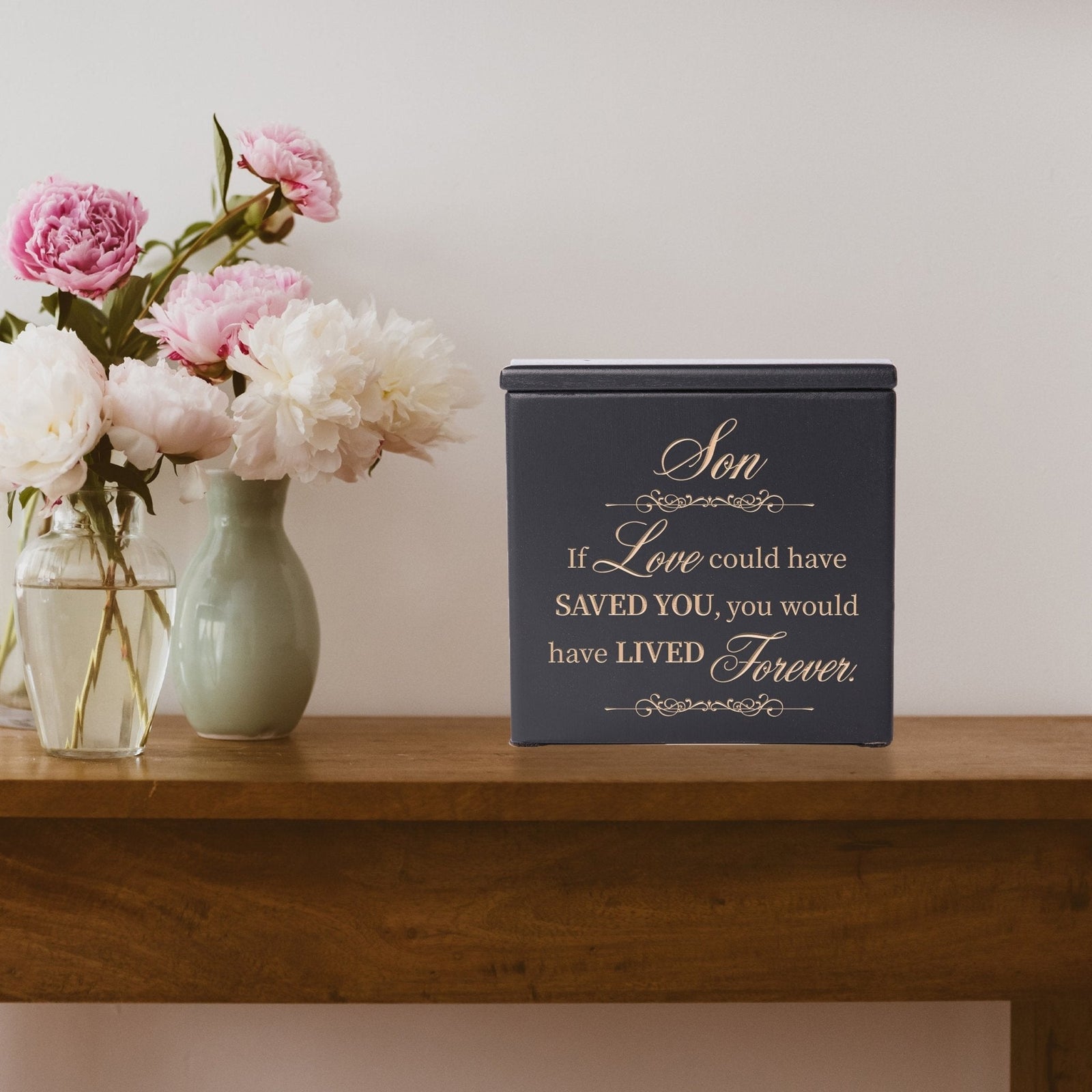 Wooden Memorial Cremation Urn Keepsake Box for Human or Pet Ashes - If Love Could, Son - LifeSong Milestones