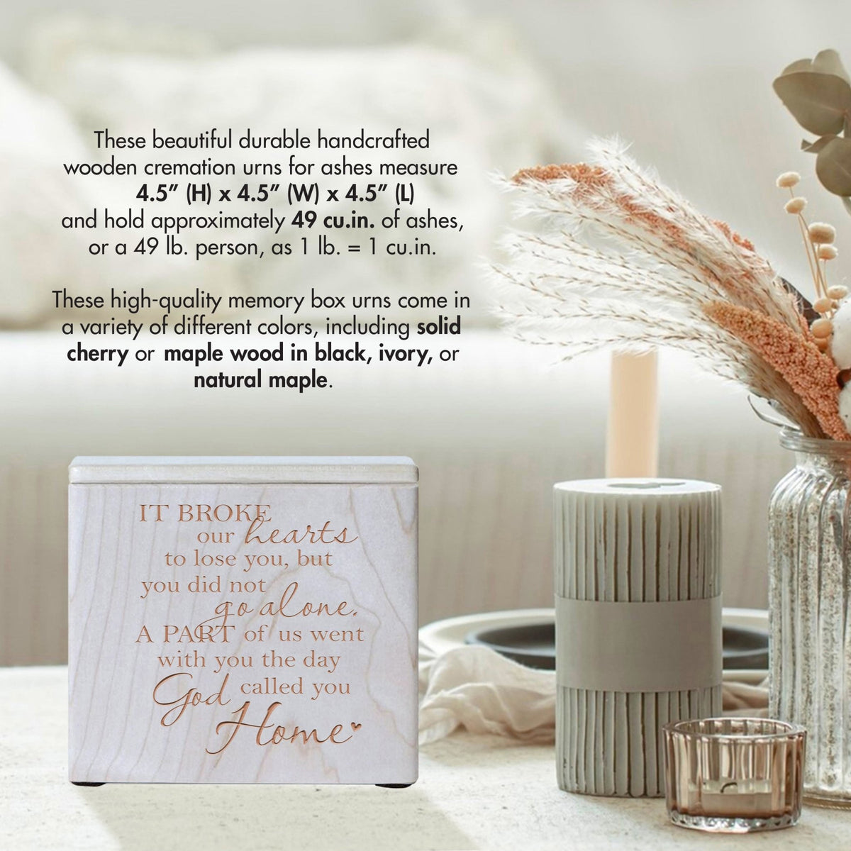 Memorial Wooden Keepsake Urn Box for Human Ashes