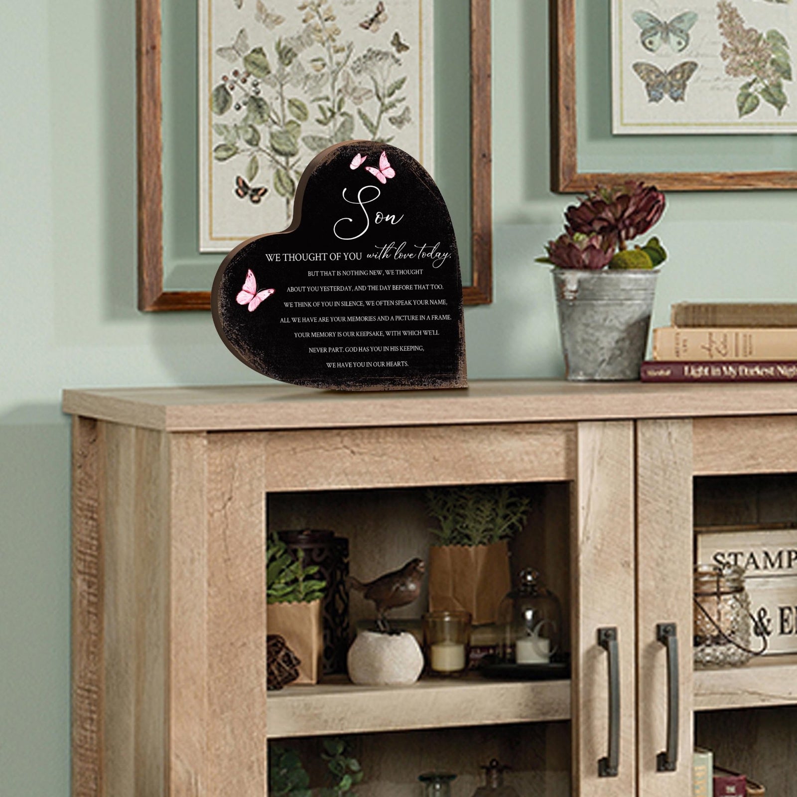 Wooden Memorial Heart Block Sign for Loss of Loved One - LifeSong Milestones
