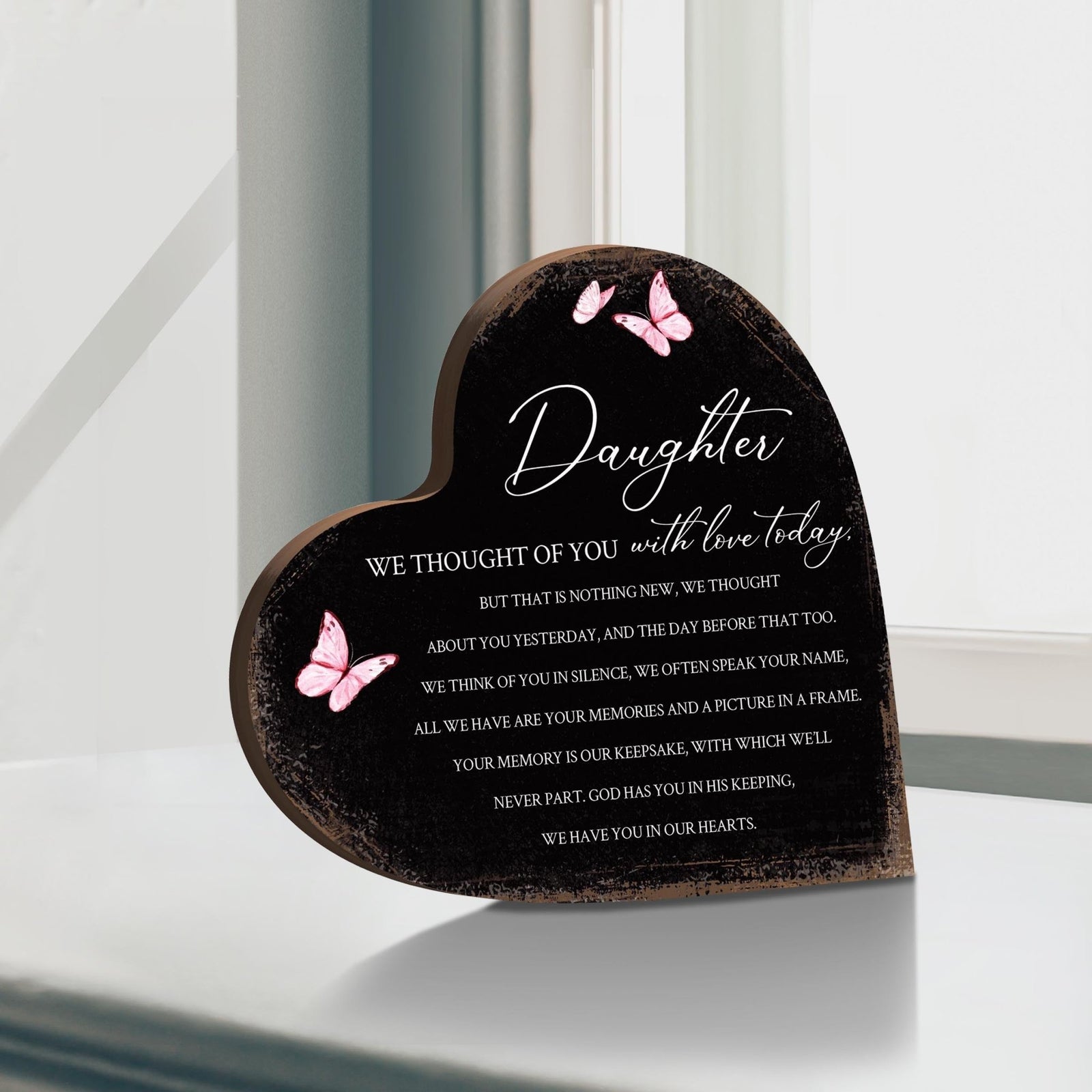 Wooden Memorial Heart Block Sign for Loss of Loved One - We Thought Of You - LifeSong Milestones
