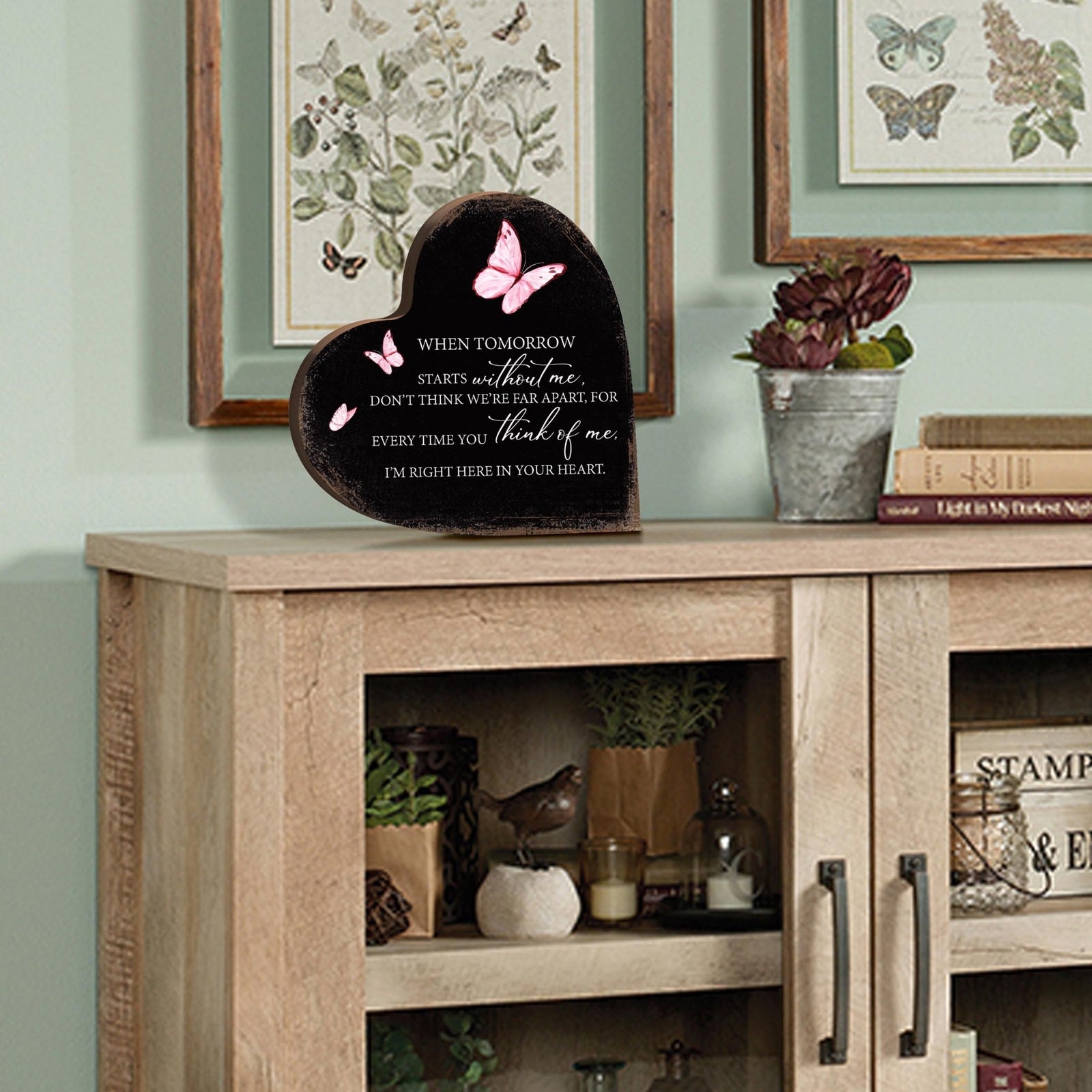 Wooden Memorial Heart Block Sign for Loss of Loved One - We Thought Of You - LifeSong Milestones