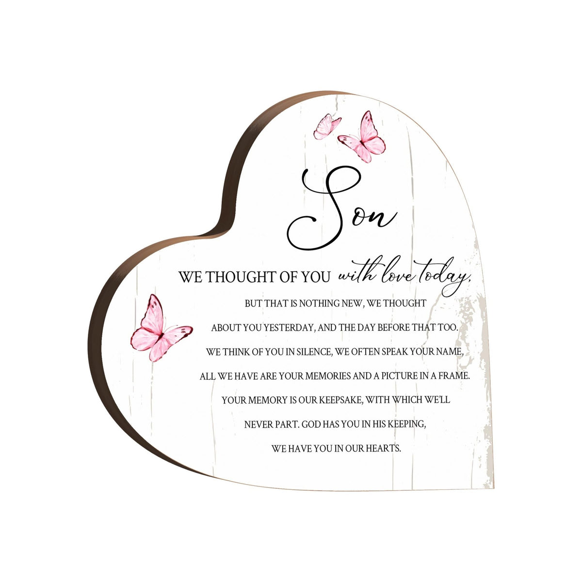 Wooden Memorial Heart Block Sign for Loss of Loved One - We Thought Of You - LifeSong Milestones
