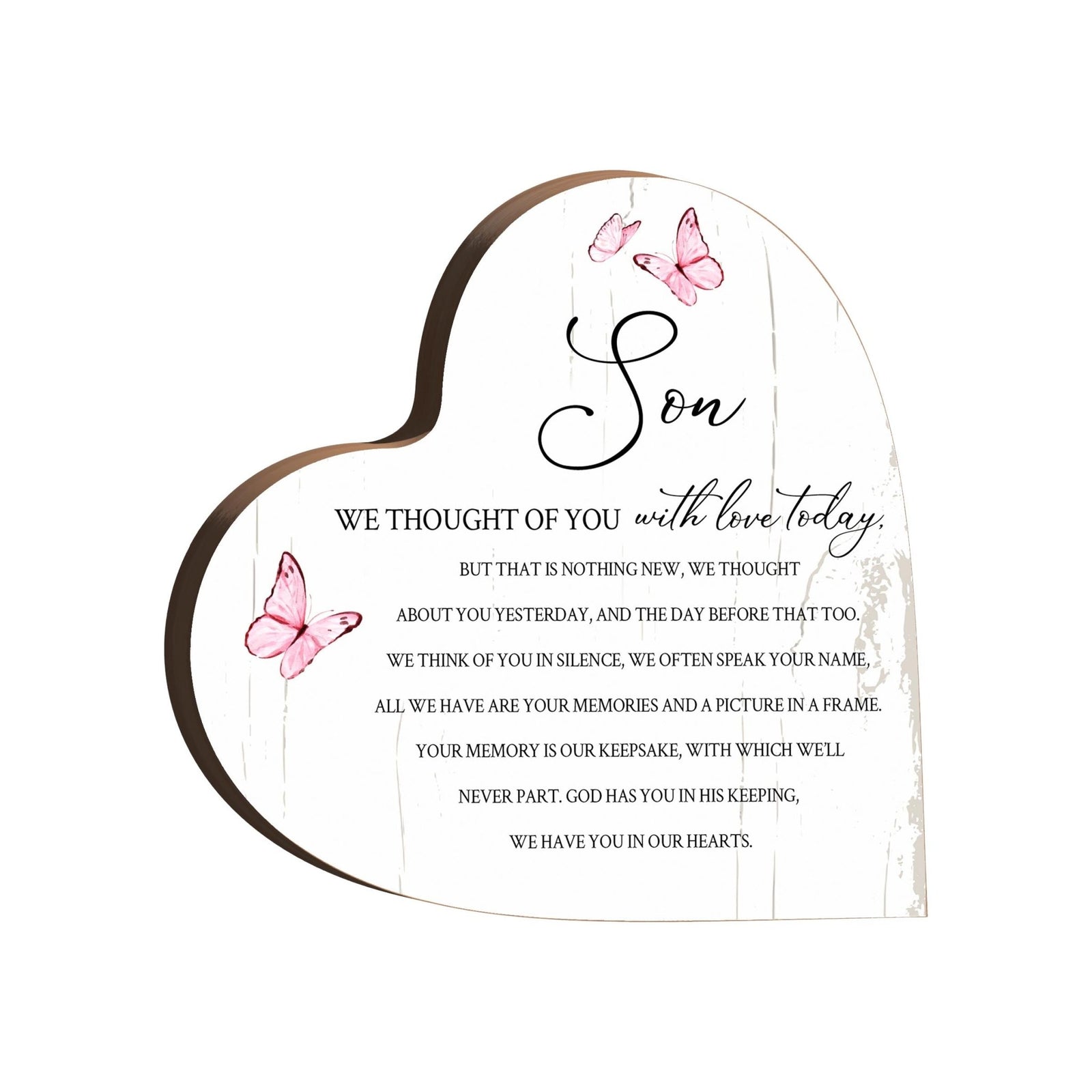 Wooden Memorial Heart Block Sign for Loss of Loved One - We Thought Of You - LifeSong Milestones