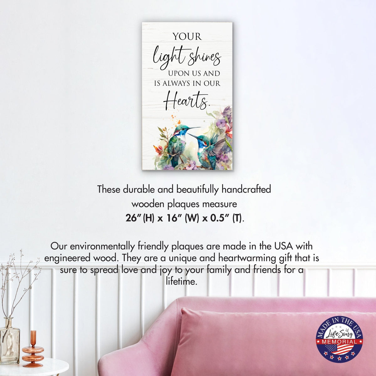 Wooden Memorial Hummingbird Wall Plaque for Loss of Loved One - LifeSong Milestones