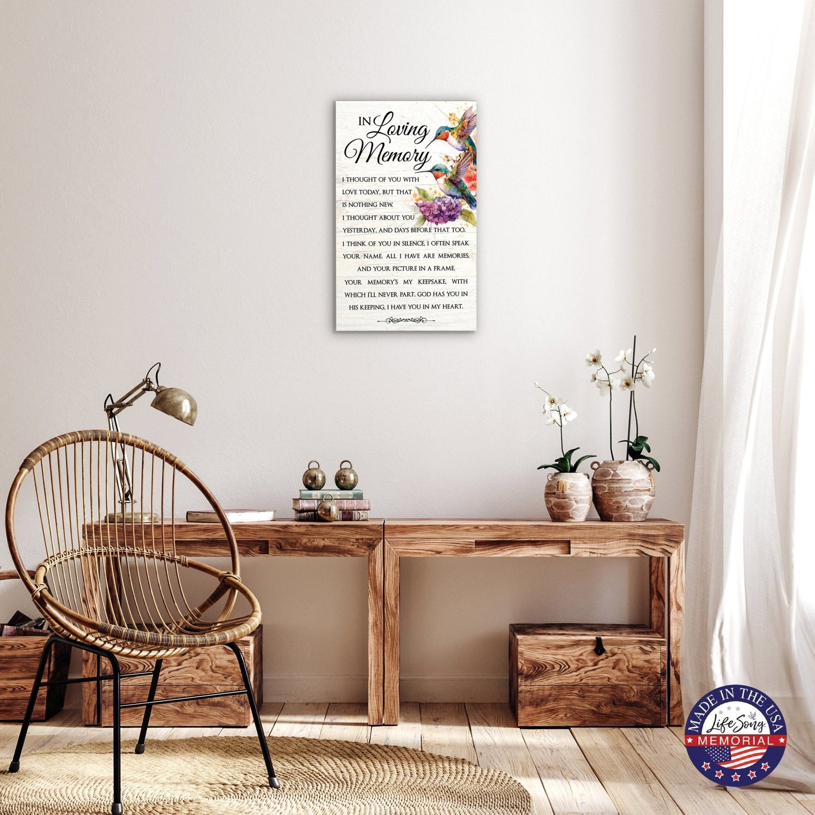 Wooden Memorial Hummingbird Wall Plaque for Loss of Loved One - LifeSong Milestones