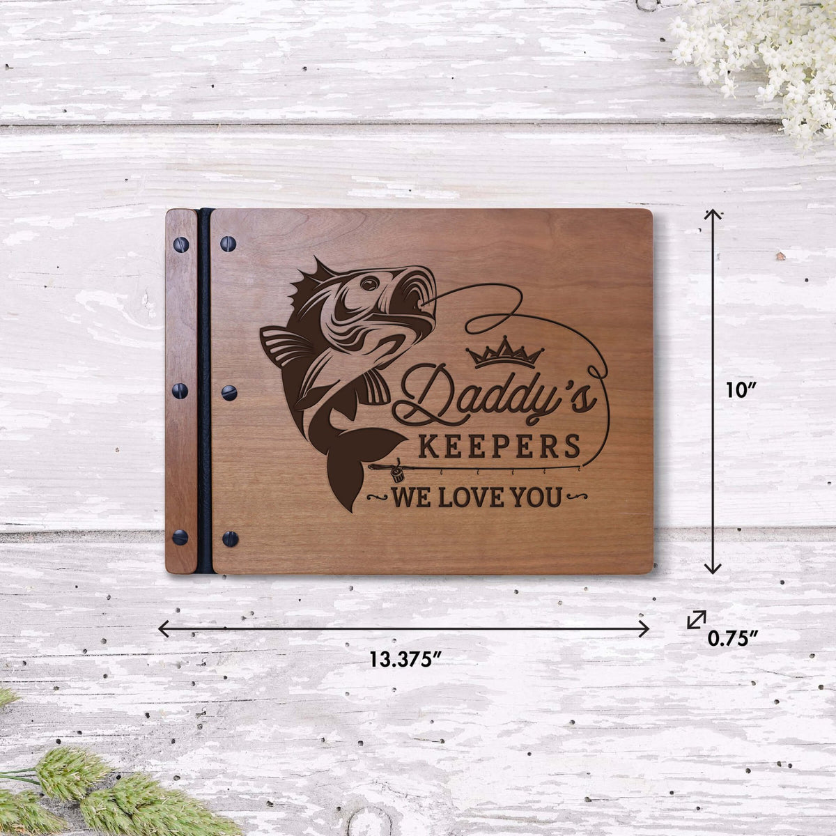 Wooden Memorial Large Guestbook with Fisherman Verse for Funeral Service - Daddy's Keepers - LifeSong Milestones