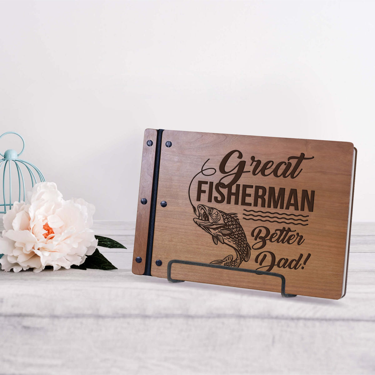 Wooden Memorial Large Guestbook with Fisherman Verse for Funeral Service - Great Fisherman - LifeSong Milestones