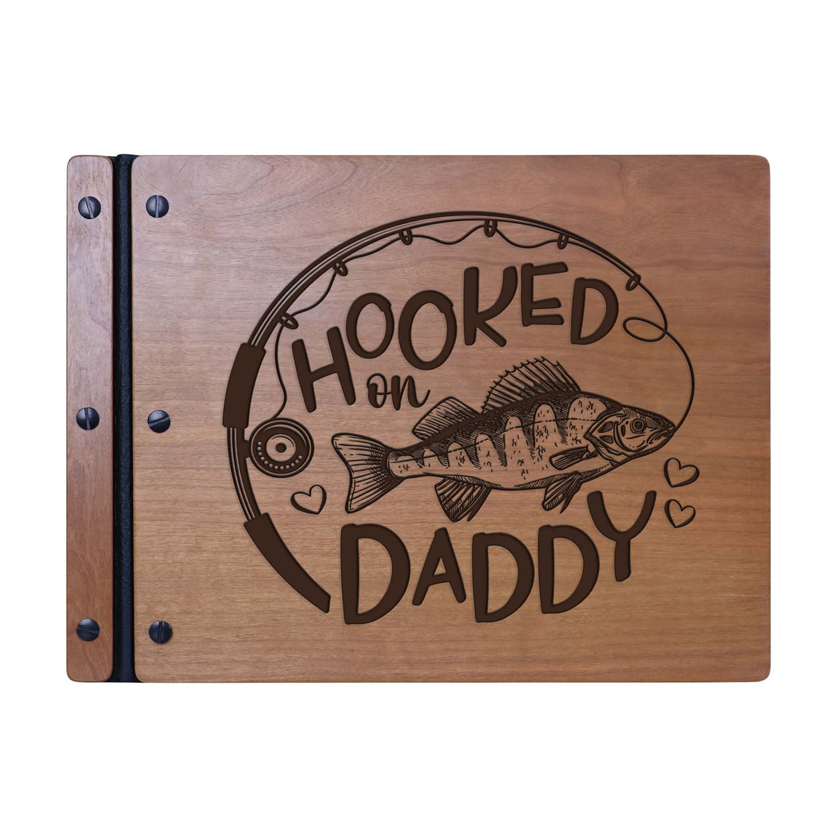 Wooden Memorial Large Guestbook with Fisherman Verse for Funeral Service - Hooked On Daddy - LifeSong Milestones