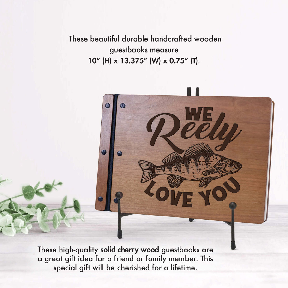 Wooden Memorial Large Guestbook with Fisherman Verse for Funeral Service - We Reely Love You - LifeSong Milestones