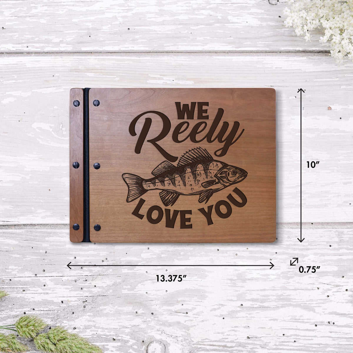 Wooden Memorial Large Guestbook with Fisherman Verse for Funeral Service - We Reely Love You - LifeSong Milestones