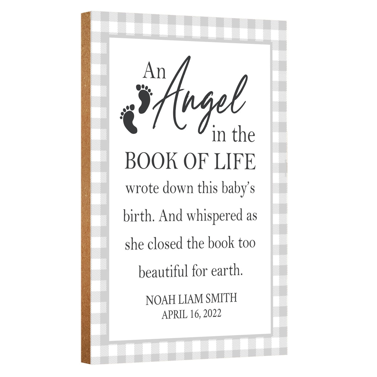 Wooden Memorial Shelf Décor and Tabletop Signs - An Angel In The Book of Life - LifeSong Milestones
