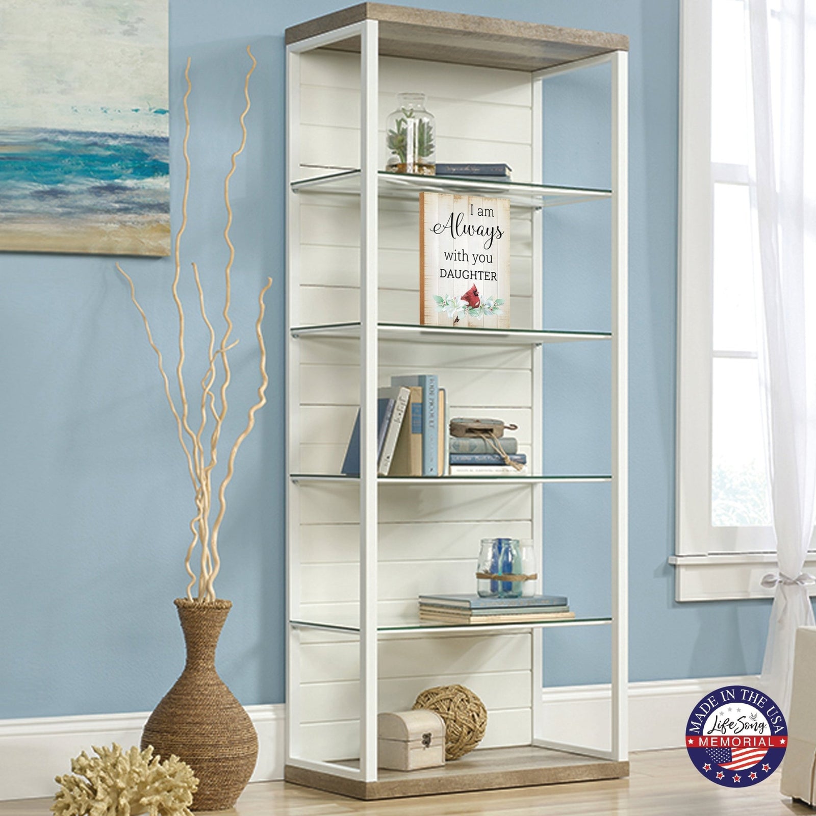 Wooden Memorial Shelf Décor and Tabletop Signs for Loss of Loved One - LifeSong Milestones