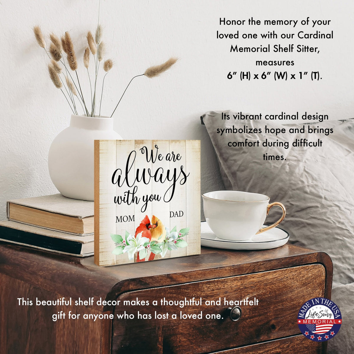 Wooden Memorial Shelf Décor and Tabletop Signs for Loss of Loved One - LifeSong Milestones