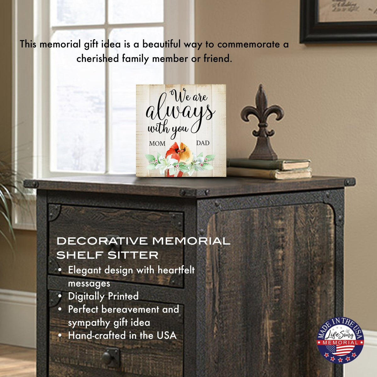 Wooden Memorial Shelf Décor and Tabletop Signs for Loss of Loved One - LifeSong Milestones