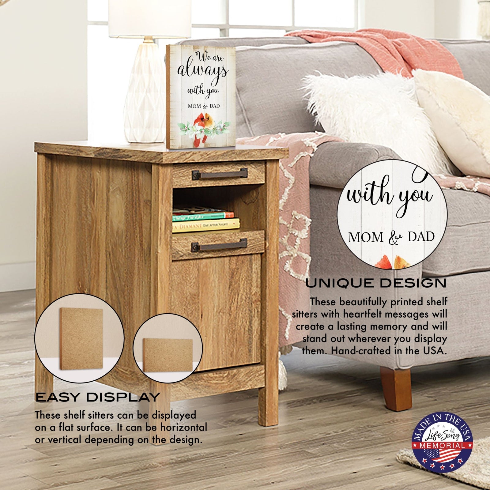 Wooden Memorial Shelf Décor and Tabletop Signs for Loss of Loved One - LifeSong Milestones