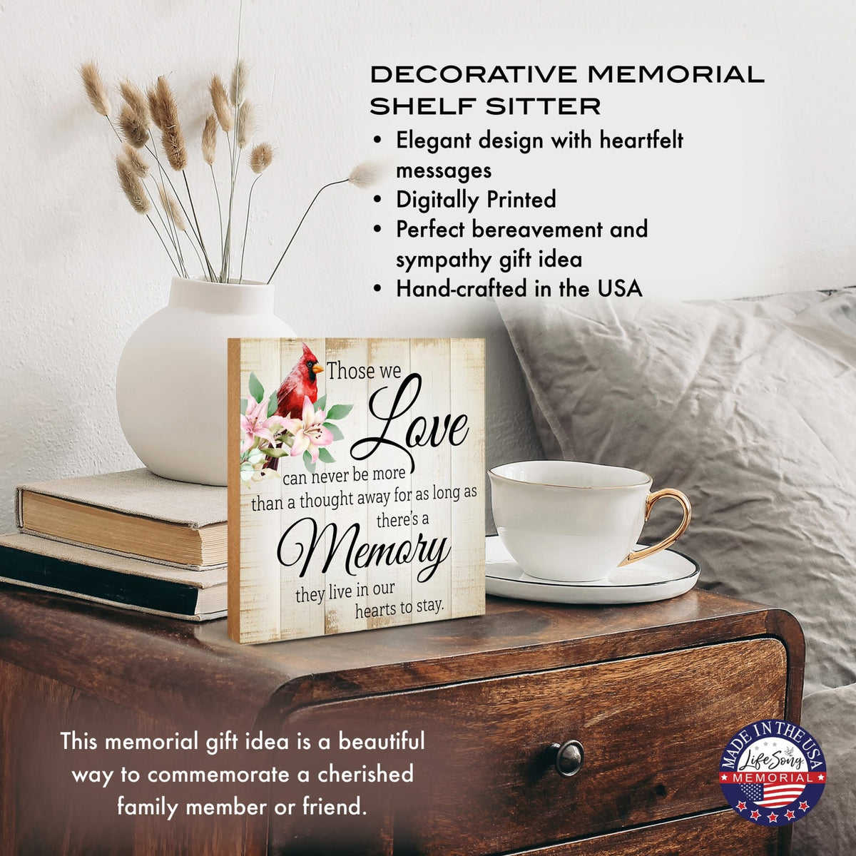 Wooden Memorial Shelf Décor and Tabletop Signs for Loss of Loved One - LifeSong Milestones